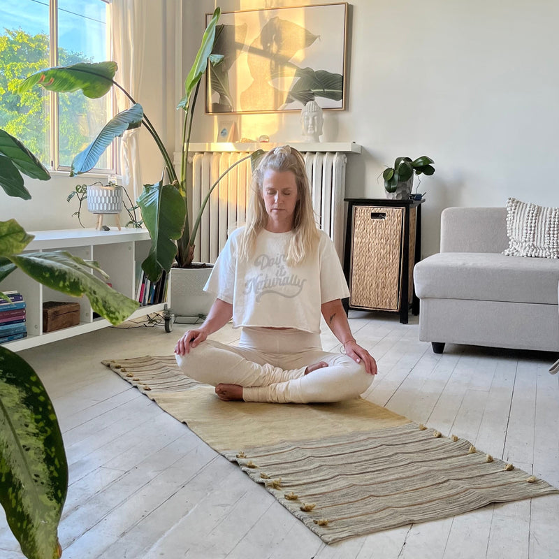 organic cotton, jute, natural rubber Yoga Mat made with Ayurvedic spices & natural dyes . Boho home decor