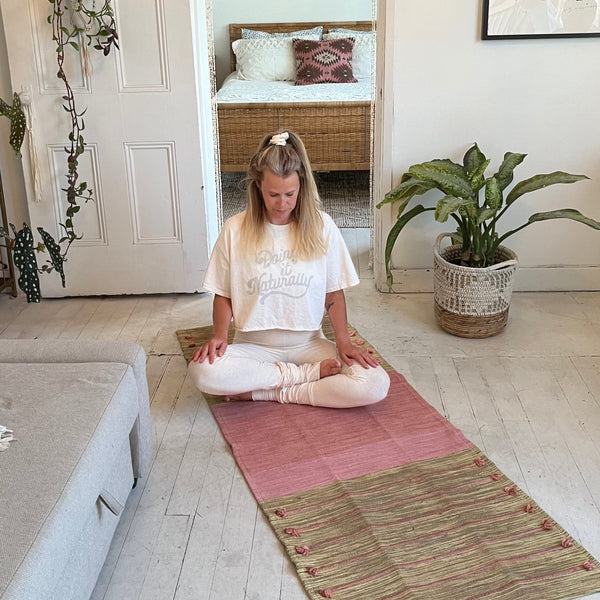 organic cotton, jute, natural rubber Yoga Mat made with Ayurvedic spices & natural dyes . boho home decor