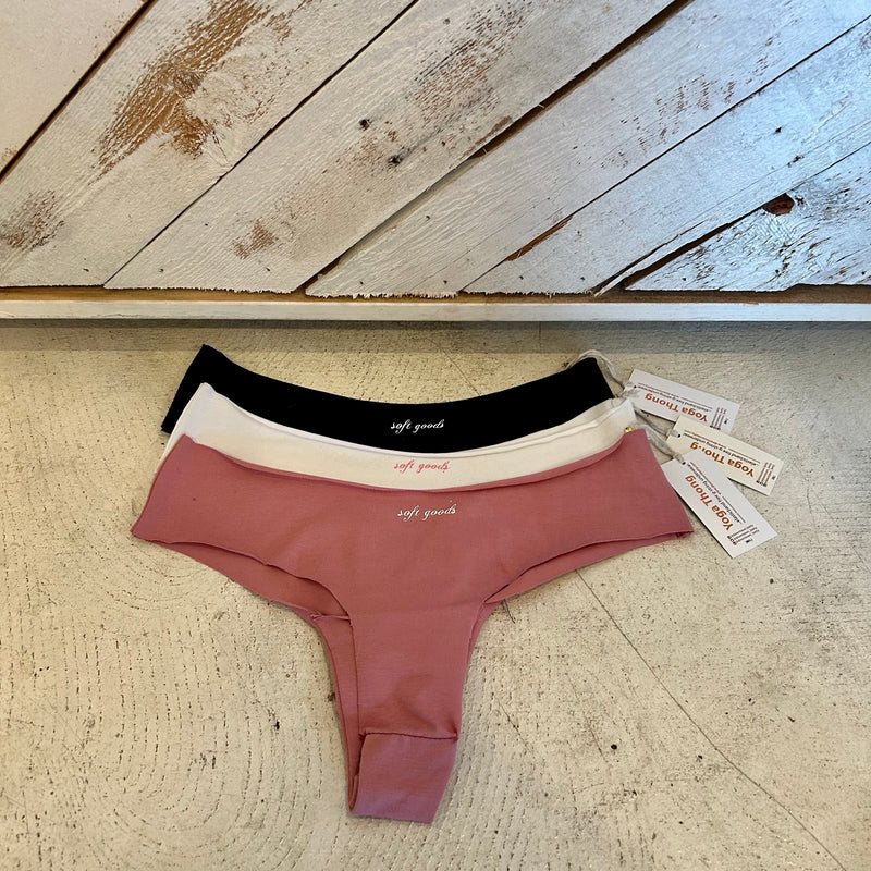 Black, Kundalini Whites, Peace Pink Trio ~ hand-cut, elasticband-free, Thong Underwear