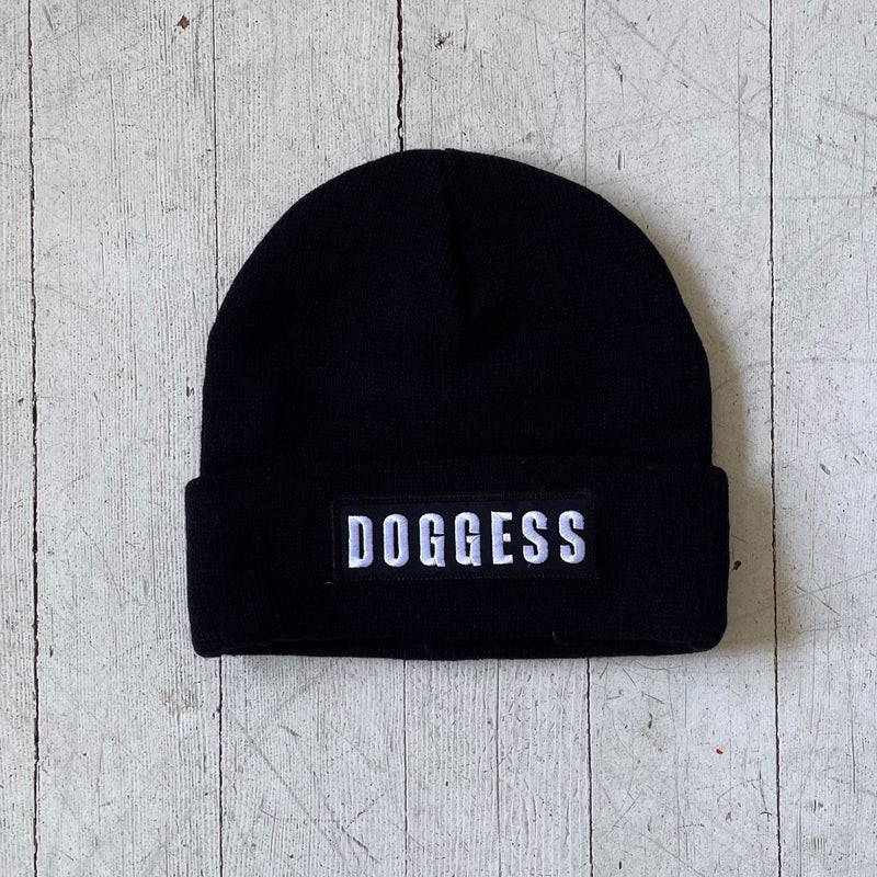 black acrylic knit, doggess, embroidered, dog charity