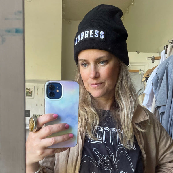 DOGGESS TOQUE BLK with Black, acrylic hat, doggess embroidery, for dog charity