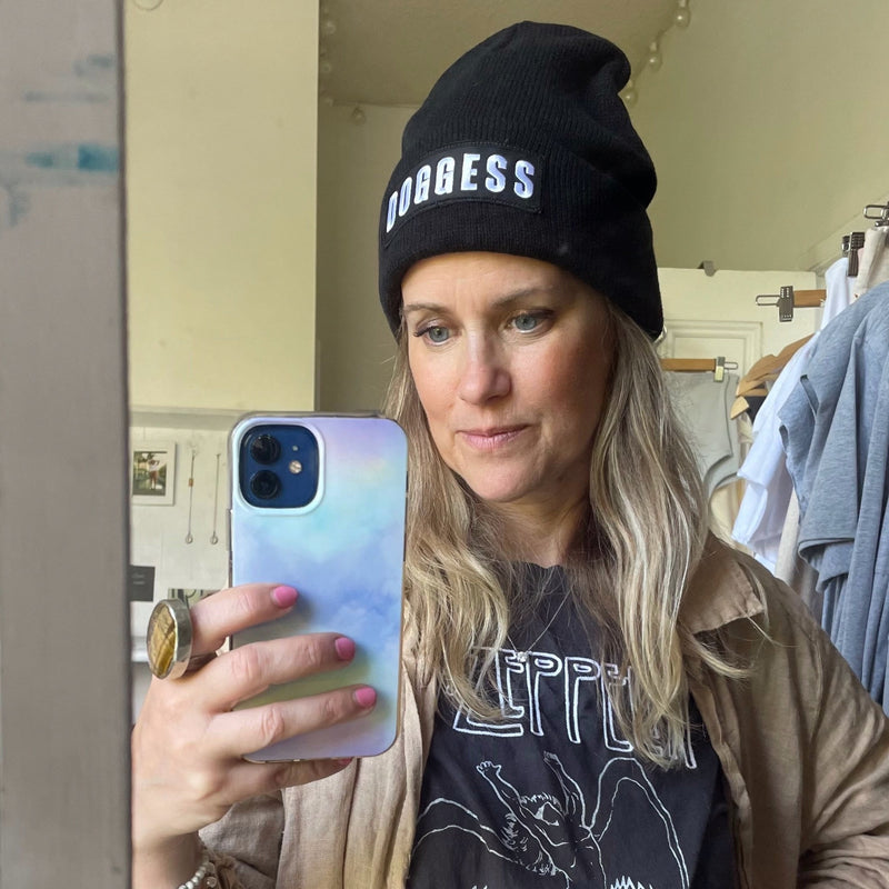 DOGGESS TOQUE BLK with Black, acrylic hat, doggess embroidery, for dog charity