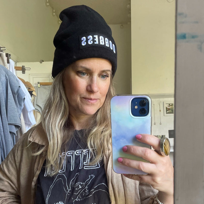 DOGGESS TOQUE BLK with Black, acrylic hat, doggess embroidery, for dog charity