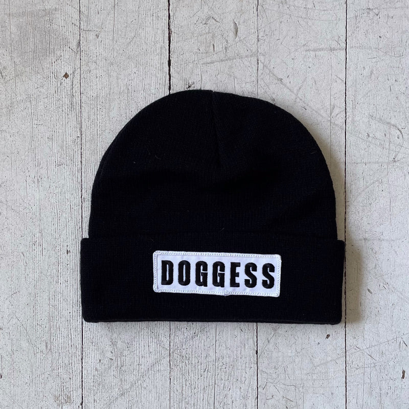 black acrylic knit, doggess, embroidered, dog charity