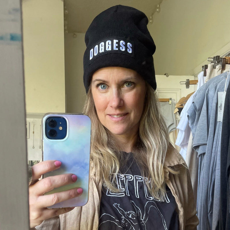 DOGGESS TOQUE BLK with Black, acrylic hat, doggess embroidery, for dog charity