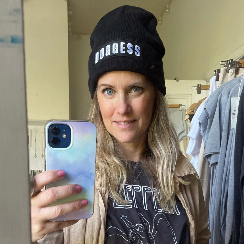 DOGGESS TOQUE BLK with Black, acrylic hat, doggess embroidery, for dog charity